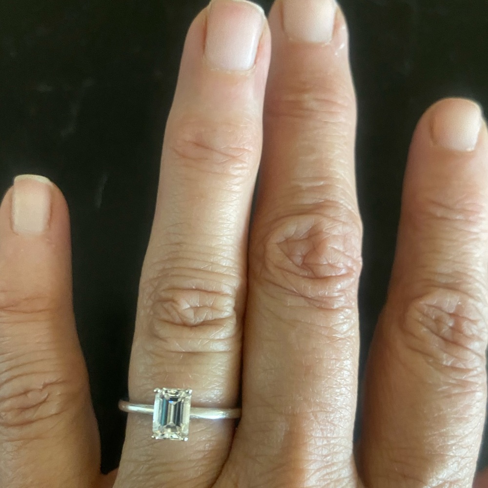Ring Moisinite, Emerald Cut, Sterling Silver, Size 7